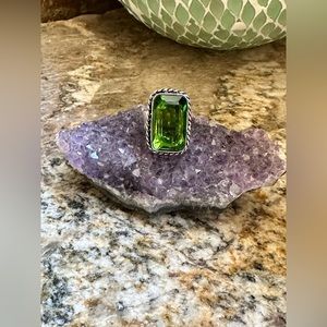 Silver Square Peridot Stone Ring